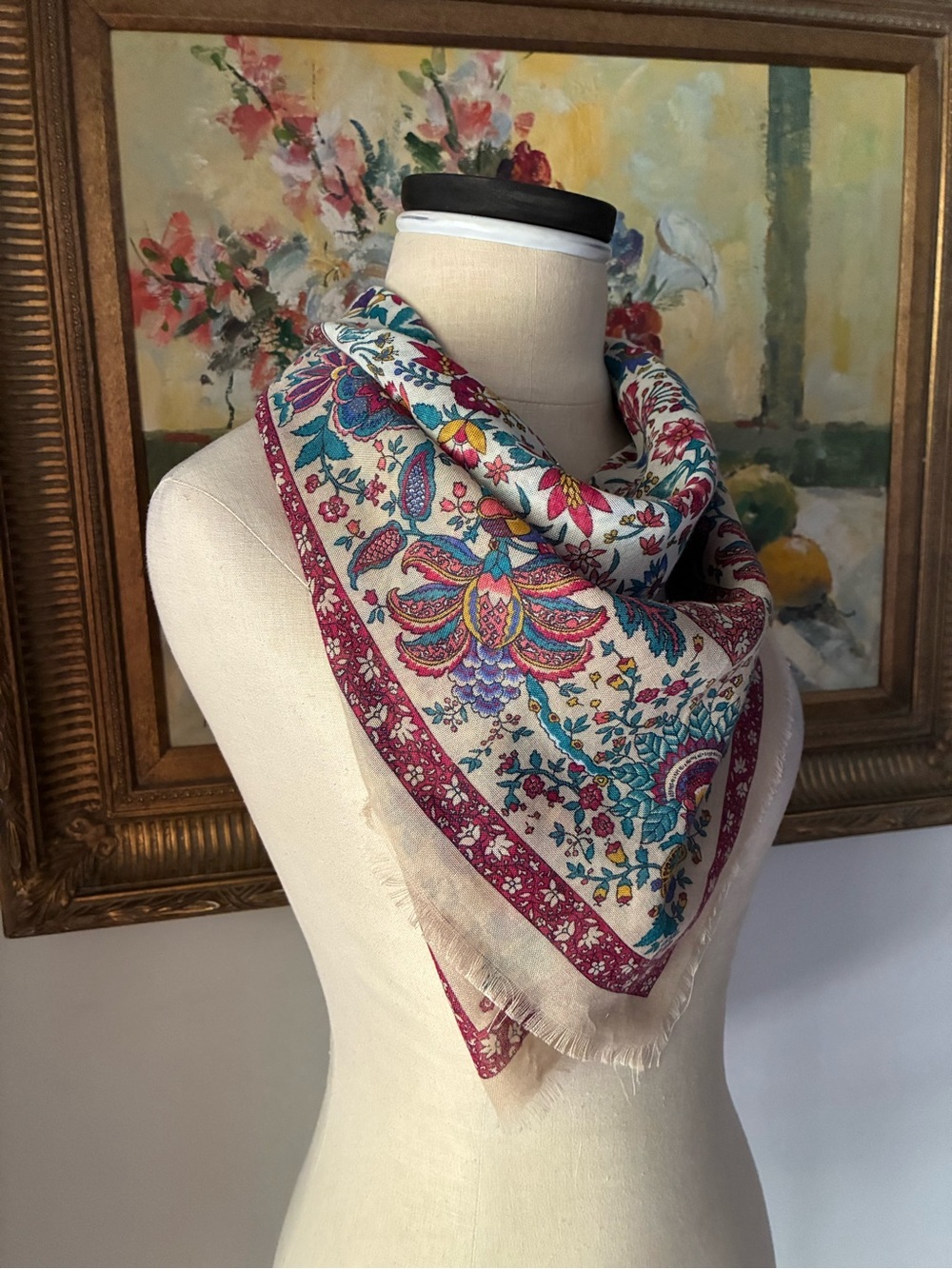 Vintage Floral Western Rustic Gauzy Scarf